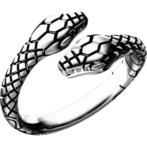 Foxanry 925 Sterling Silver Rings Creative Terndy Two-headed Snake Animal Charm Women Girl Birthday Party Jewelry Gift