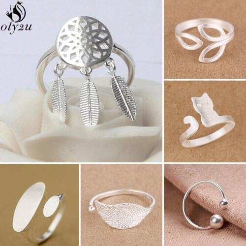2020 Fashion Simple Silver Color Leaf Rings for Women Bijoux Adjustable Dreamcatcher Finger Ring Christmas Anillos Wholesale