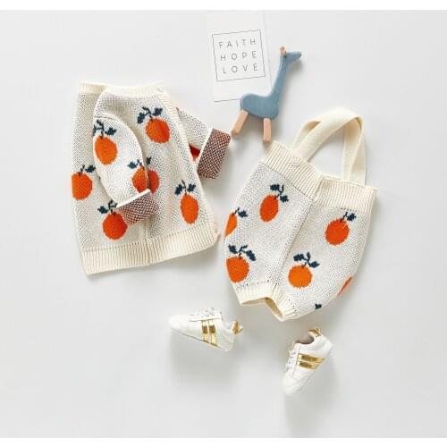 Lovely Sweet Style Toddler Girls Clothing Set Orange Knitted Cardigan+Rompers Baby Girls Clothes Set