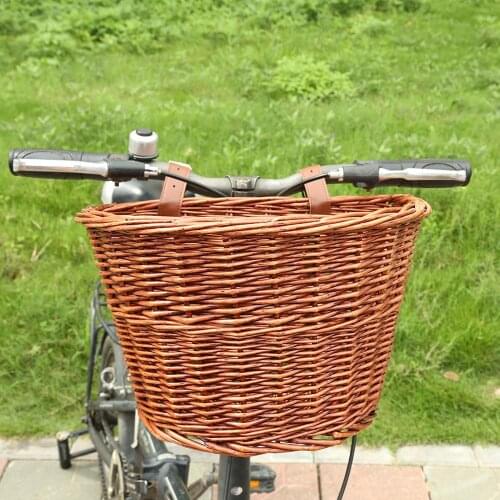 Wicker Bike Front Basket Bicycle Storage Basket With Leather Belt Handmade Natural Rattan Bike Storage Basket Cargo Container