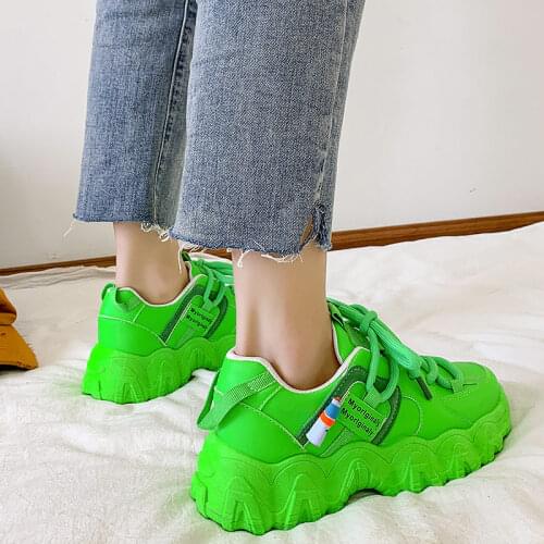 Platform Women Sneakers white Green Casual Shoes Women Thick Sole Tennis Chunky Shoes Basket Femme women shoes 2021