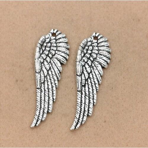 4pcs Antique Silver Plated Angel Wings Heart Charms Pendants Jewelry Making Bracelet DIY Accessories Handmade Craft 42x14mm