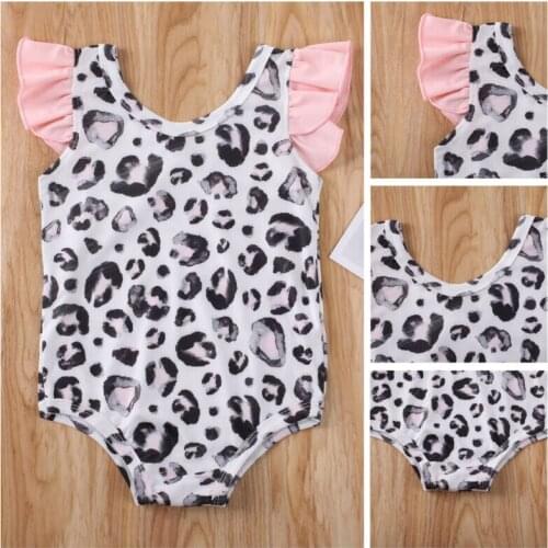 2020 Summer New Baby Girl Leopard Swimwear Swimsuit Bodysuit Ruffle Sleeve Bathing Swim Beach Wear Bikini Costume Kids 1-5Y