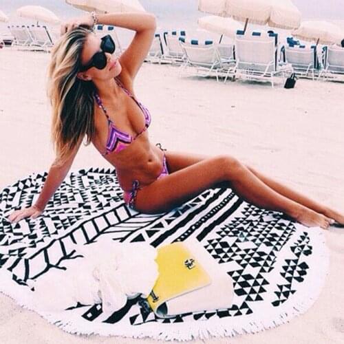 Summer Block sunlight 150cm Beach Throw Towel Geometric Mandala Print Round Bikini Cover-Ups Sexy Beach Swimming Mat Blanket