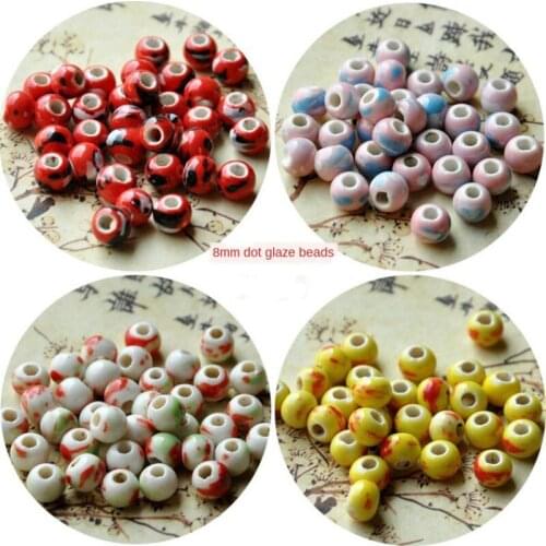 Missxiang Diy Hand-woven 8mm Dot Glaze Double Mixed Color Ceramic Large-pore Loose Bead Material Beads for Jewelry Making Perle