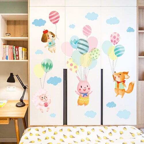 Cartoon Animals Balloon Wall Stickers for Kids room Kindergarten Self-adhesive Wall Decals Eco-friendly Sticker Vinyl Wall Mural
