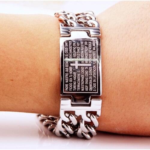 Punk Jesus Cross Bracelets Stainless Steel Bracelets Men Jewelry Male Charm Bangle Double Hand Chain Man Wristband