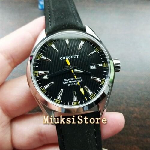 Men top brand Corgeut 41mm mechanical watch sapphire crystal leather strap Seagull automatic movement mens fashion watches