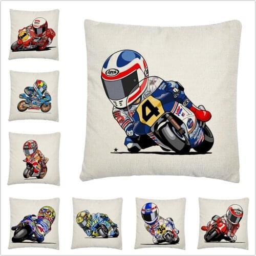 Motorcycle race cartoon pattern Soft Short Plush/Linen Cushion Cover Pillow Case for Home Sofa Car Decor Pillowcase 45X45cm