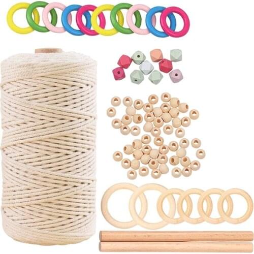 Macrame Kit,Macrame Cotton Rope,Macrame Kit with Wood Rings,Wood Stick and Wooden Beads,for Plant Hangers