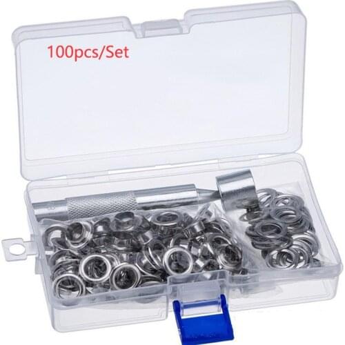 100 Sets Brass Silver 10mm Grommet Eyelet With Washer Install Punch Tool Fit Leather Craft Shoes DIY Bulk Clothing Accessories