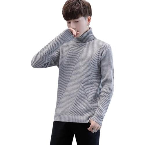New Autumn Winter Men Turtleneck Sweater Fashion Slim Fit Knitted Pullovers Warm Solid Tops