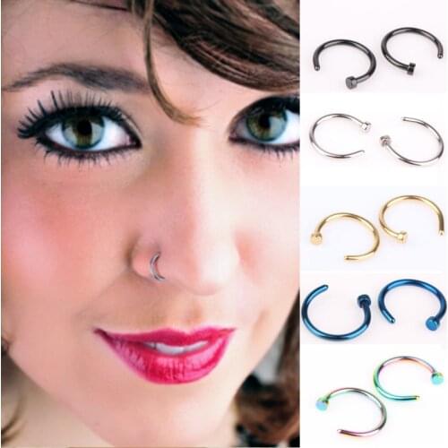 2 Piece Free shipping Medical Titanium Nose Hoop Nose Rings Fake Body Piercing Jewelry Steel Black Gold Rainbow 18G Body Jewelry
