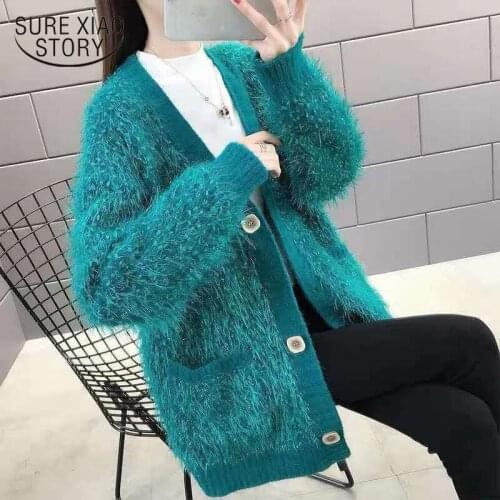 2021 Autumn Sweater Women Cardigan Casual Wool Sweater Long Sleeve Thick Knitting Cardigan Solid Winter Clothes Women Coat 10804