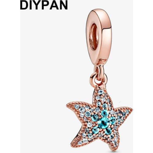 925 Sterling Silver Sparkling Starfish Dangle Charm Fit Original Pandora Bracelet Charms Beads Jewelry Making Berloque