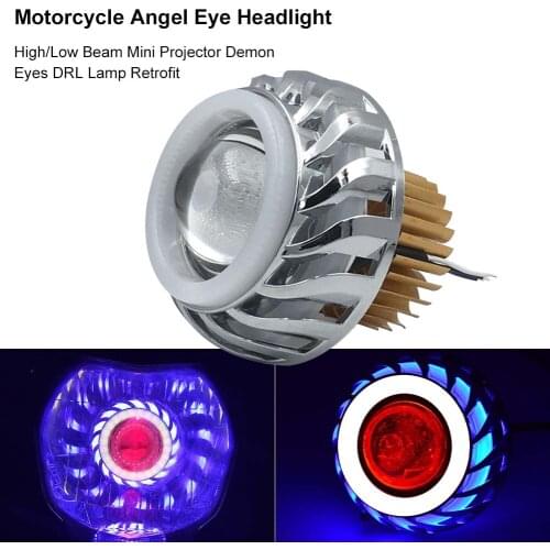 Dropship CarMotorcycle Headlight LED Angel Devil Eyes Headlight Projector Lens High/Low Beam Strobe Spotlight DRL Dual Halo Lamp