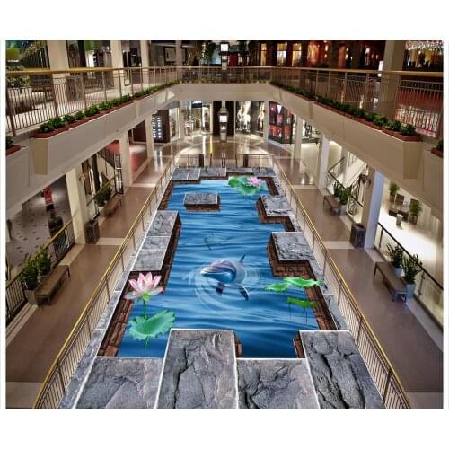 PVC waterproof floor Lotus underwater world stickers 3D wallpaper floor for living room Home Decoration