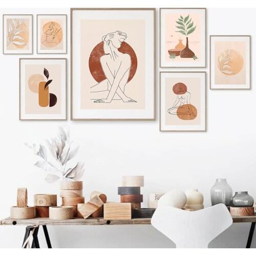 Sexy Line Woman Abstract Plant Leaf Vase Wall Art Canvas Painting Nordic Posters And Prints Wall Pictures For Living Room Decor