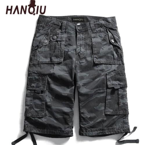 HANQIU 2020 Cargo Shorts Men Camouflage Military Shorts Mens Cotton Multi-Pocket High Mid-Waist Quality Loose Casual Men Shorts