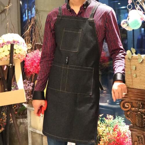 Blue Black Denim Apron Florist Painter Gardener Artist Barber Work Wear Barista Barman Bistro Baker Uniform Print Your Logo K51