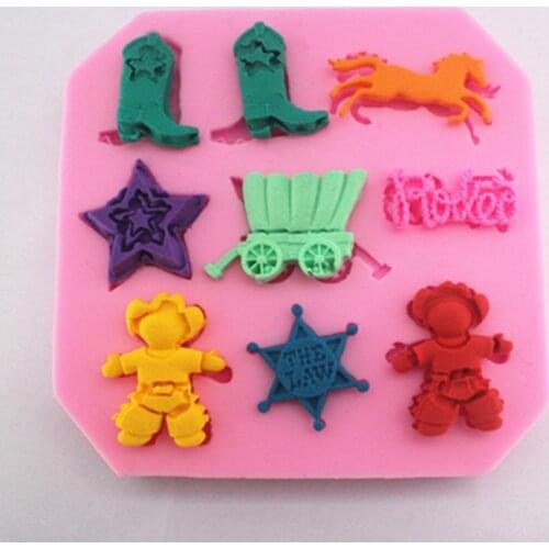 Wild West Cowboy theme Silicone Candy Mold, include cowboy boot, Cow boy Sherriff upcake topper Mould