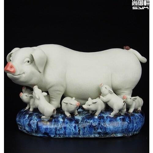 Shiwan doll boutique Animal Pig Zhaocai ceramic ornaments prosper room decoration crafts housewarming gift