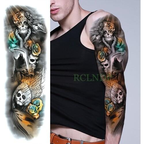 Waterproof Temporary Tattoo Sticker Rose Skull large size full arm fake tatto body art flash tatoo sleeve for men women lady