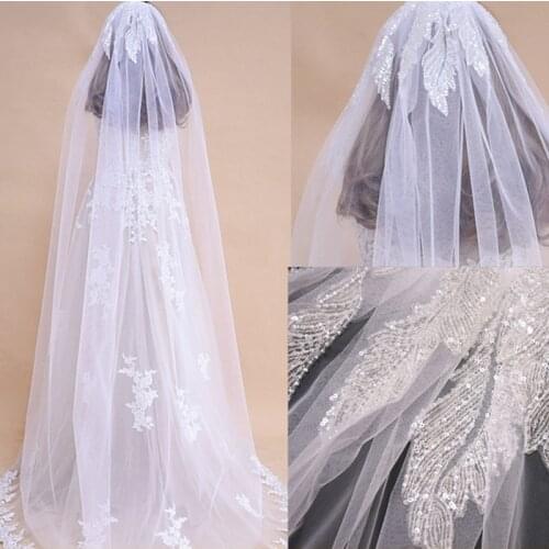 YouLaPan V19 Wholesale 2 M 1 Tier Lace Edge White Ivory Catherdal Wedding Veil Long Bridal Veil Cheap Wedding Accessories Veil