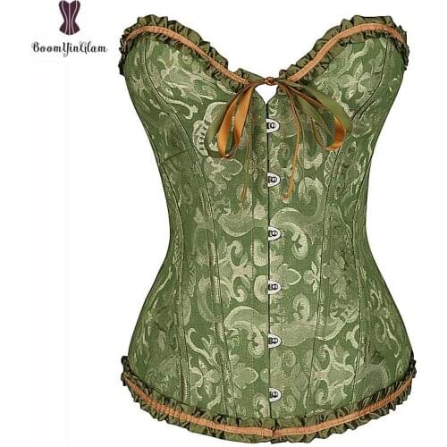 Jacquard Floral Corset Overbust Women Corsets Lace Up Korset Plastic Boned Bustier Outfit Plus Size Gothic Gorset Solid Corselet