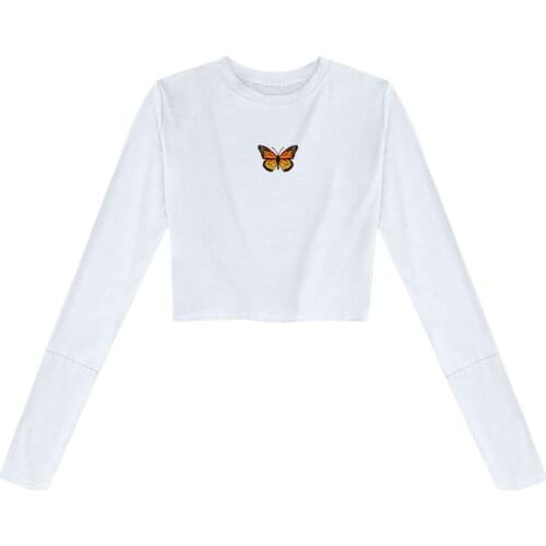 Butterfly Top Long Sleeve T-shirt for Lady Sexy Cotton O Neck Tee Women Fashion Tops Clothes Graphic Tees Hip Hop 90s Pant Set