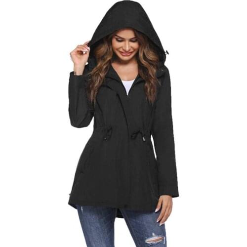 80% HOT SALES!!!Women Autumn Winter Solid Color Waist Tight Windbreaker Zip Hooded Coat Jacket