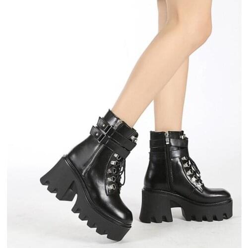 Demonia Boots Goth Shoes On Platform High heels Women Fashion Boots Black Rivets Short Ankle Boots Gothic shoes Style Ladies New