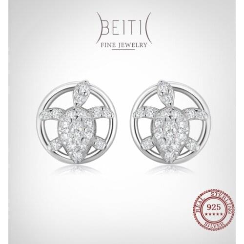 Beitil Real 925 Sterling Silver Clear CZ Fashion Personality Tortoise Animal Earrings For Women Girls Party Accessories Jewelry