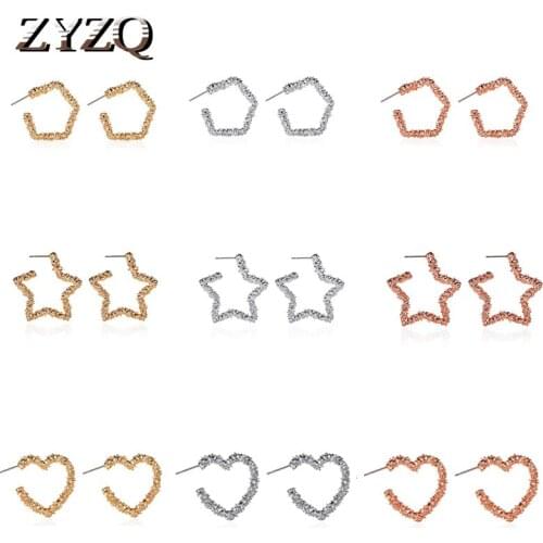 ZYZQ Korean new Fashion Hollow Five-pointed Star Earrings Creative Retro Simple Golden Accessories for Women