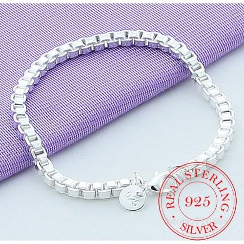 925 Sterling Silver Square Box Chain Bracelet For Women Fashion Charm Wedding Engagement Party Jewelry