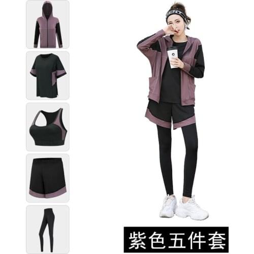 5 Piece Set Women Quick Dry Yoga Clothing Hooded Coats+T Shirt+Bra+Shorts+Pants Fitness Gym Outdoor Sportswear Suits Plus Size