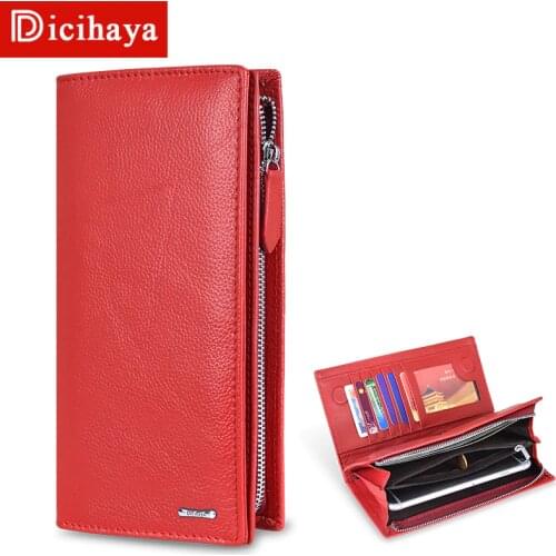 DICIHAYA 2020 Women Wallets Genuine Leather RFID Blocking Functional Wallet Zipper Long Card Holder Ladies Coin Purse Phone Bag