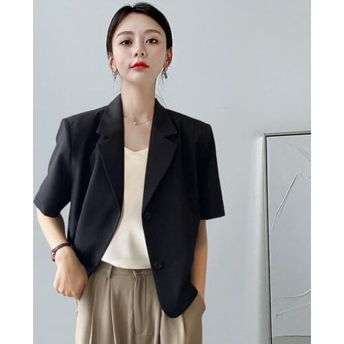 Short-sleeved Suit Jacket Women 2021 Summer New Style Korean Drape Loose Short Casual Small Suit Solid Color Outerwear Coats