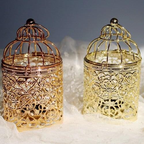 1PC European Hollow Iron Art Candlestick Electroplating Birdcage Decoration Christmas Candle Stand Wedding Props Holder MK017