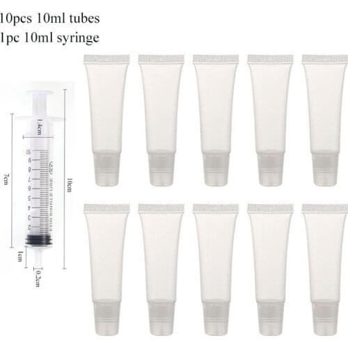 10 Pcs 10ml Empty Lip Gloss Tubes with Syringe Clear Soft Lip Gloss Container Refillable Lipgloss Tubes for DIY Cosmetic Makeup