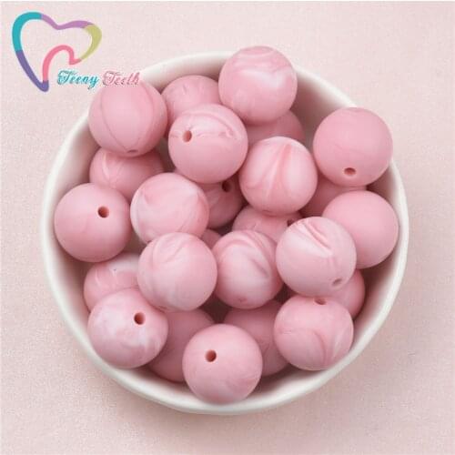 10 PCS Marble Pink Silicone 9-19 MM Round Beads,Marble Colors Series Teething Chewable Baby Hexagon 14-17MM Loose Teether Beads