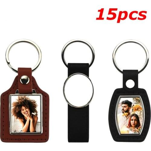 15pcs Blank Sublimation Leather Keychains Fashion Key Ring DIY Gift Custom Consumables