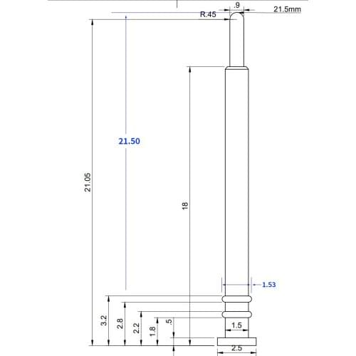 2.5*21.5mm pogo pin connector current pin test thimble probe gold plated 5U pogopin