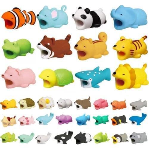 20Pcs Silicone Cute Bite Cartoon Animals Cable-Winder USB Data Line Protector Cord Cover Decorate Accessories