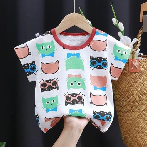 2021 Summer Fashion Unisex Cartoon T-shirts Baby Boys Girls Shorts Sleeve Tees Tops Toddler Kids Cotton T Shirts Infant Clothing