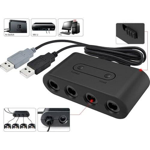 3in1 4 Ports for GameCube GCN Controllers USB Adapter Converter for Nintend Switch/UWii/Emulator Dolphin PC Turbo/Home Function