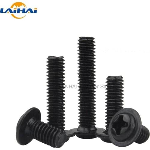 5/50pc PWM M2 M2.5 M3 M4 M5 M6 Black Stainless Steel Cross Recessed Phillips Pan Round Head With Washer Padded Collar Screw Bolt