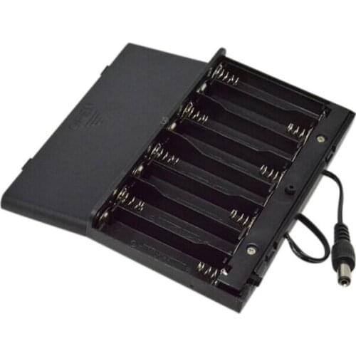 8 Section No. 5 With Cover With Switch With Dc Head DIY 12V 8 x AA Battery Holder Case Box With Leads Switch Battery Charger
