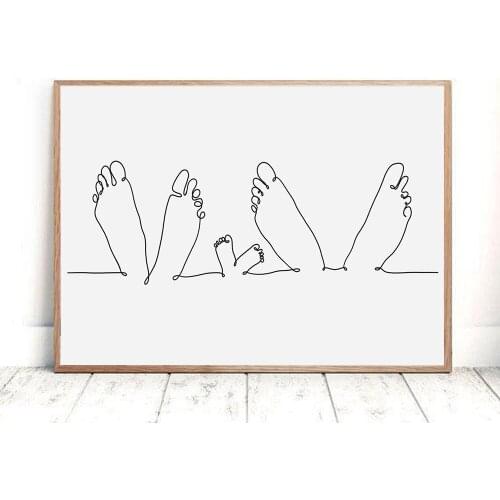 Abstract Famial Baby Feet Single Line Drawing Print Black White Poster Gifts Bedroom Nursery Wall Art Canvas Painting Home Decor