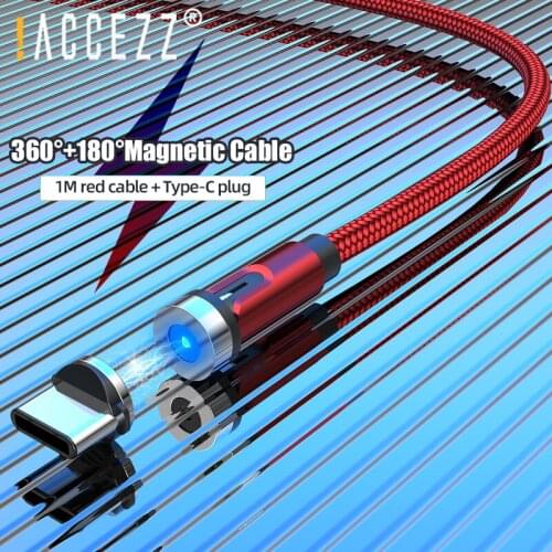 !ACCEZZ New Updated Magnetic Cable Fast Charging Type C Mobile Phone Cable For Samsung S10s Huawei 540 Degree Roating USB Cord
